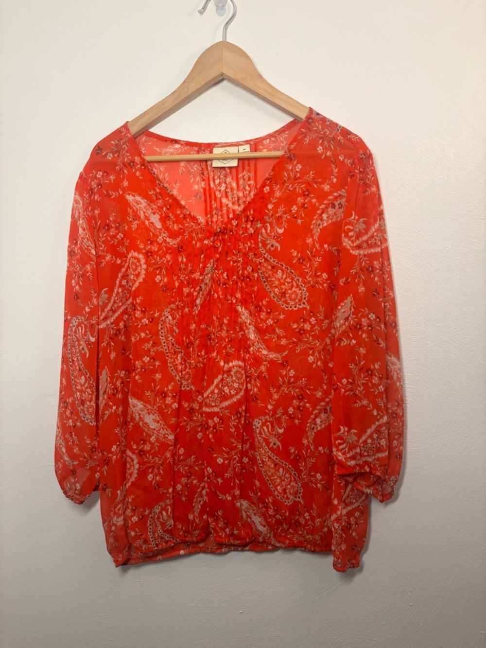 St. John's Bay Orange Paisley V-Neck Peasant Blouse Size 1X